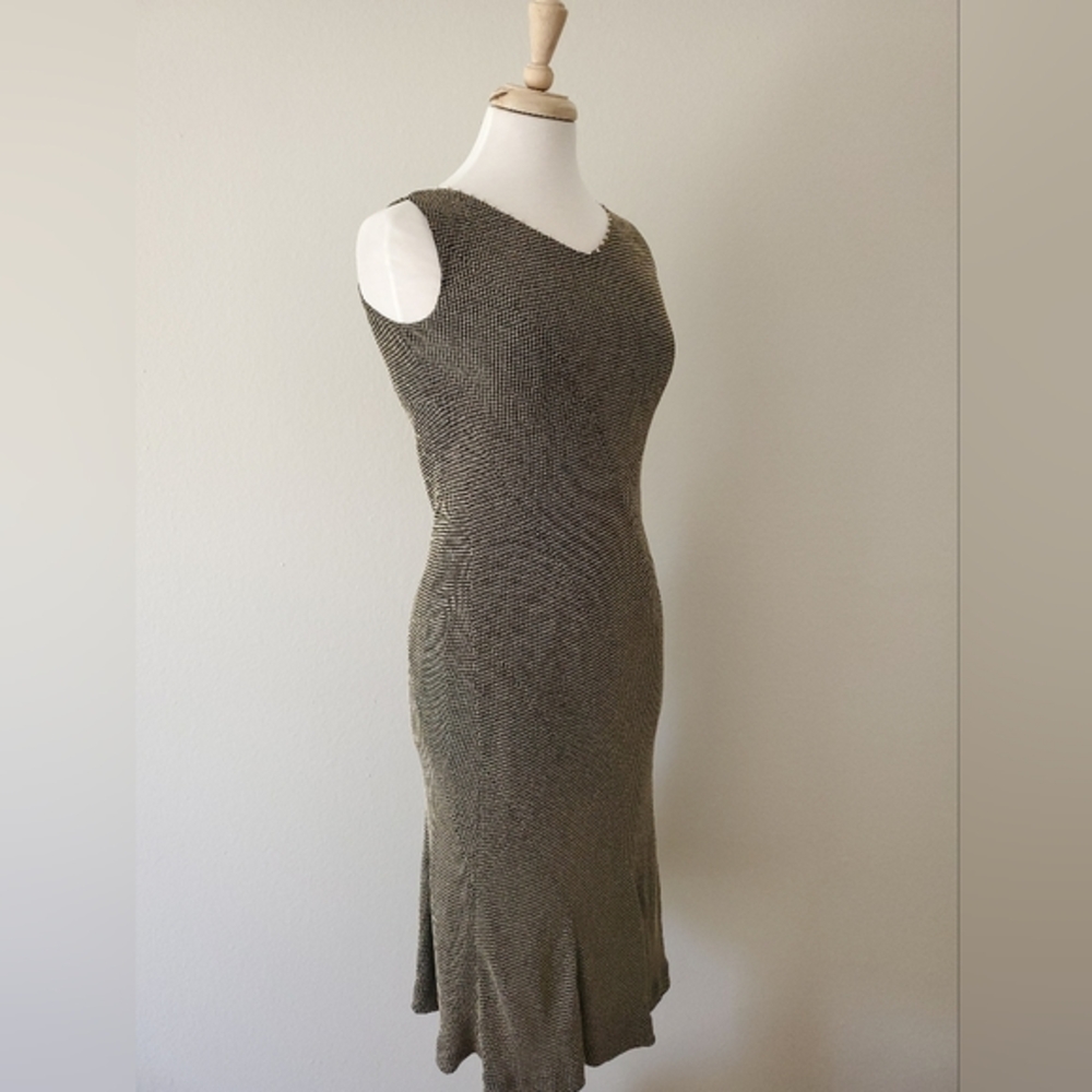 Vintage midi dress Petit Poudre pearl lined neckline black beige mermaid party M